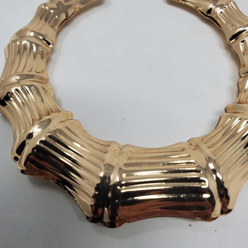 Gold Tone Hoop Textured Round Fashion Earring 90's Inspired Gold Tone - Picture 3 of 5